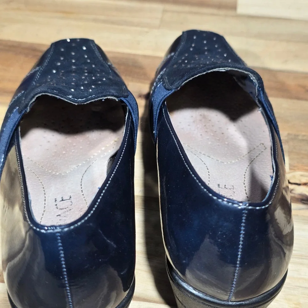 Soft Space Collection Women's Wedge Loafers Blue Suede Patent Size 35 EU Comfort